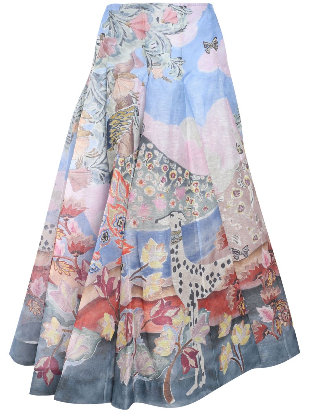 ZIMMERMANN 插画印花褶饰半身裙 - 粉色