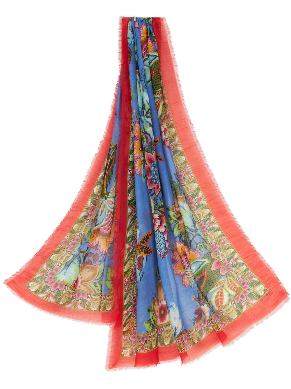 ETRO Bouquet 印花流苏边围巾 - 红色
