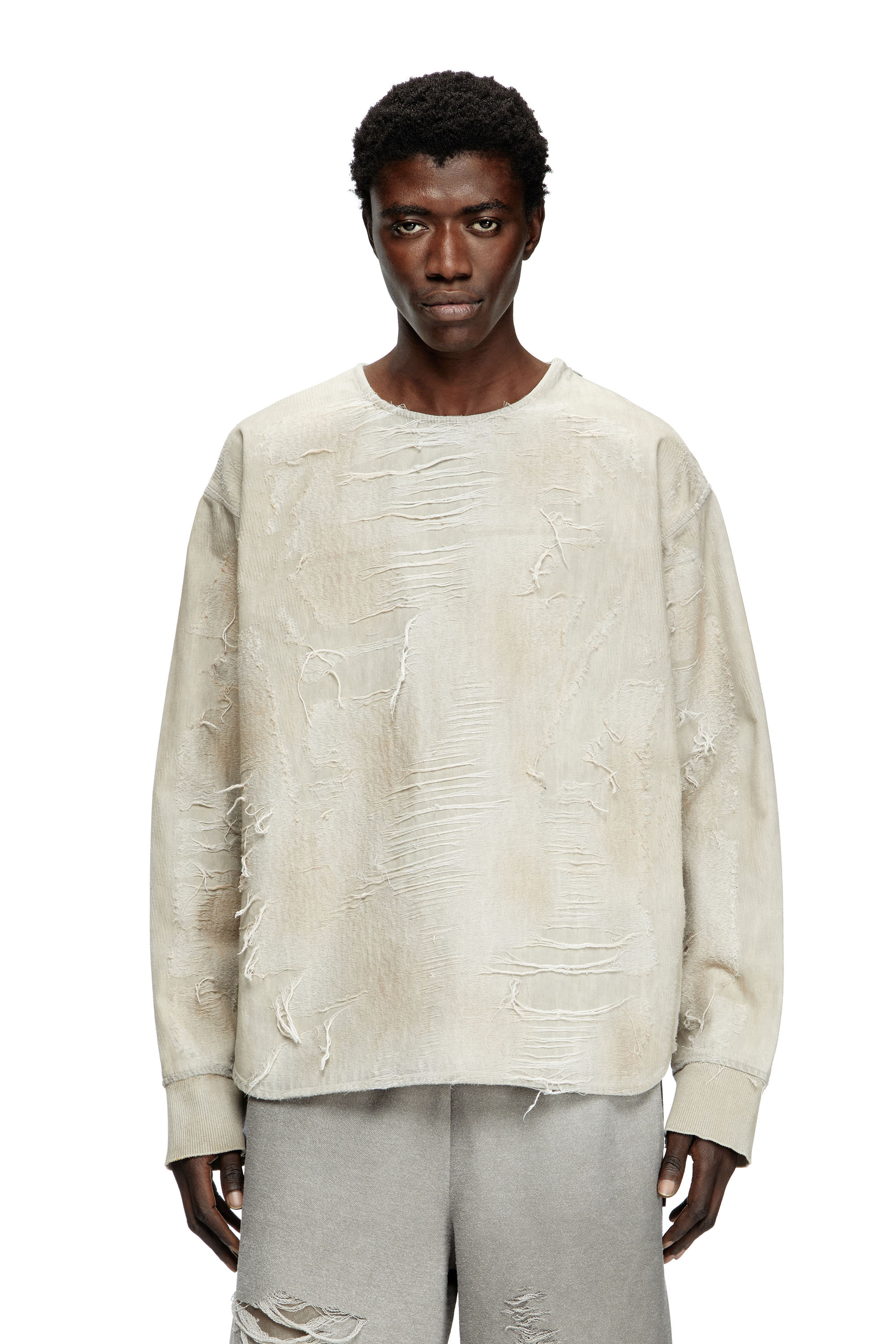Diesel - Sweater in micro-distressed jacquard denim - T-Shirts - Man - Grey