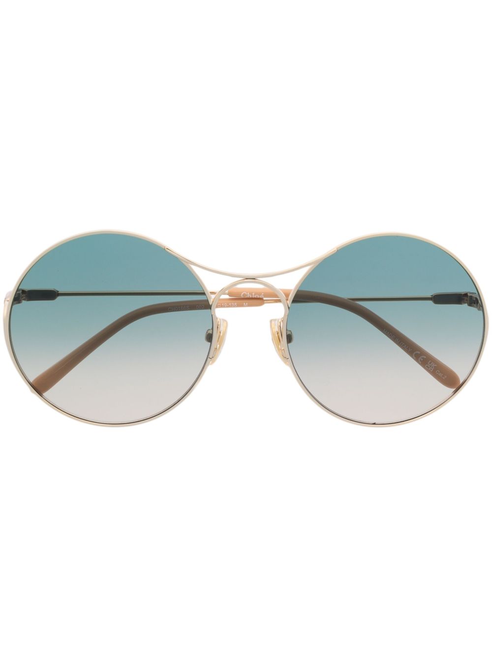 Chloé Eyewear logo雕刻圆框太阳眼镜 - 金色