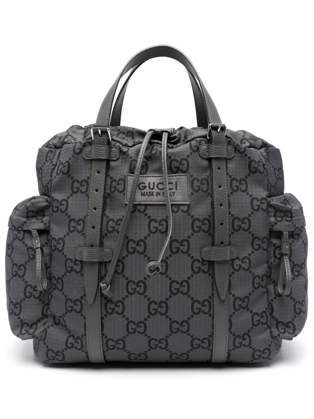 Gucci GG 中号防撕裂方格布手提包 - 灰色
