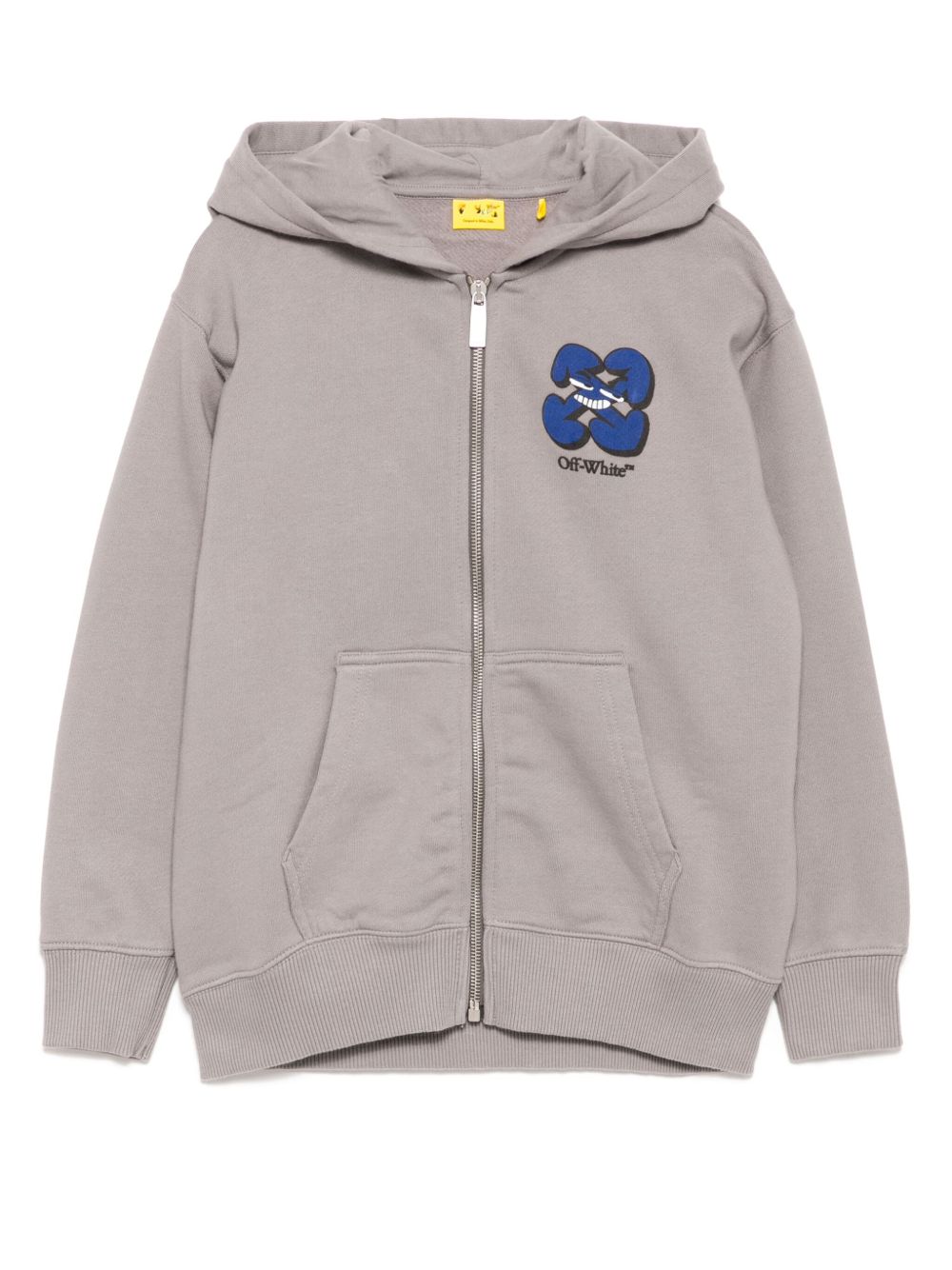 Off-White Kids logo印花拉链连帽衫 - 灰色