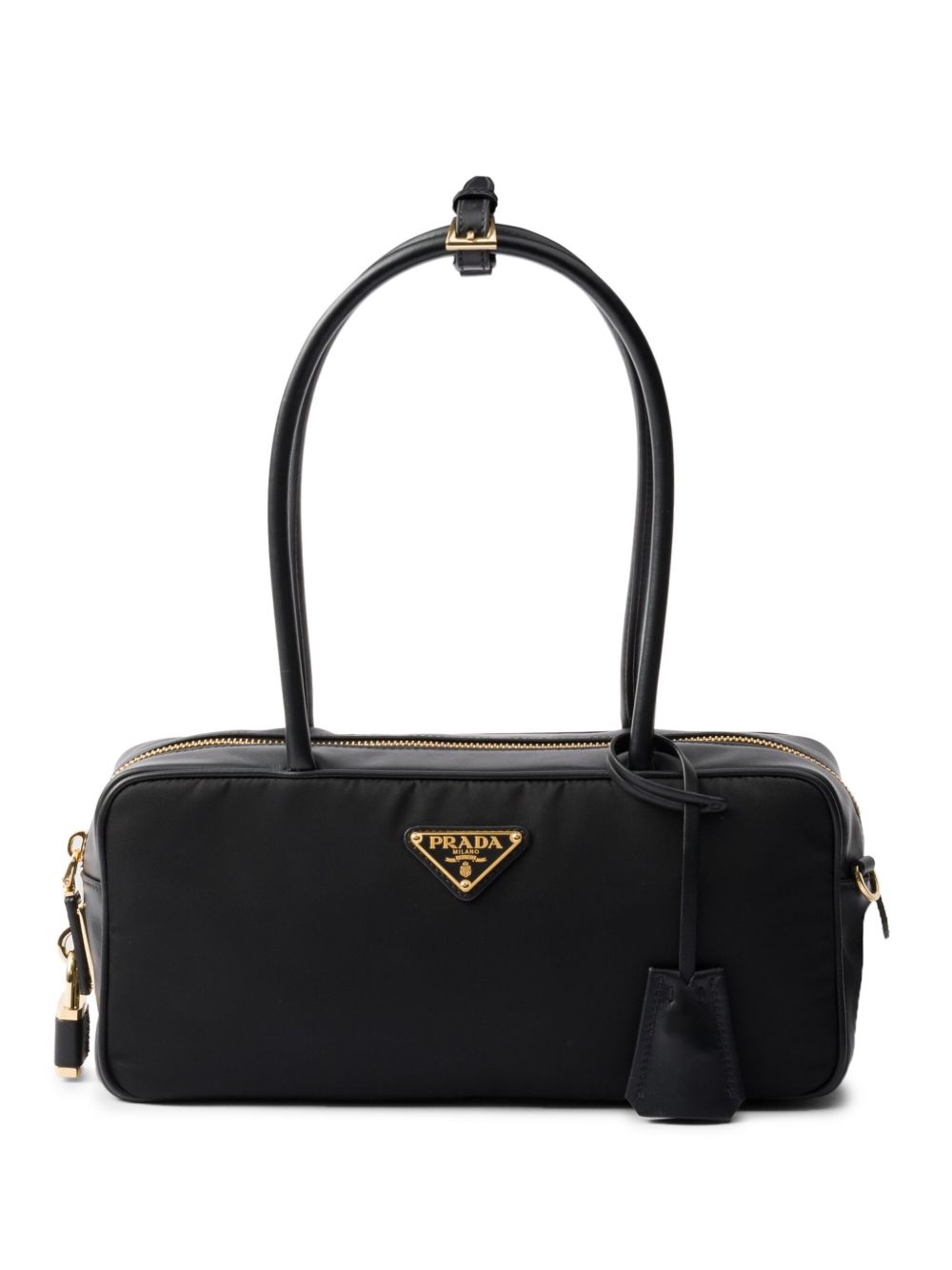 Prada 小号再生尼龙皮质托特包 - 黑色