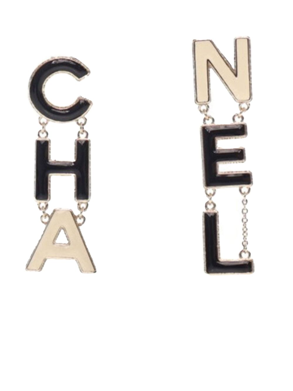 CHANEL Pre-Owned 黄铜珐琅 Cha-Nel logo吊饰推扣耳环（2022年典藏款） - 黑色
