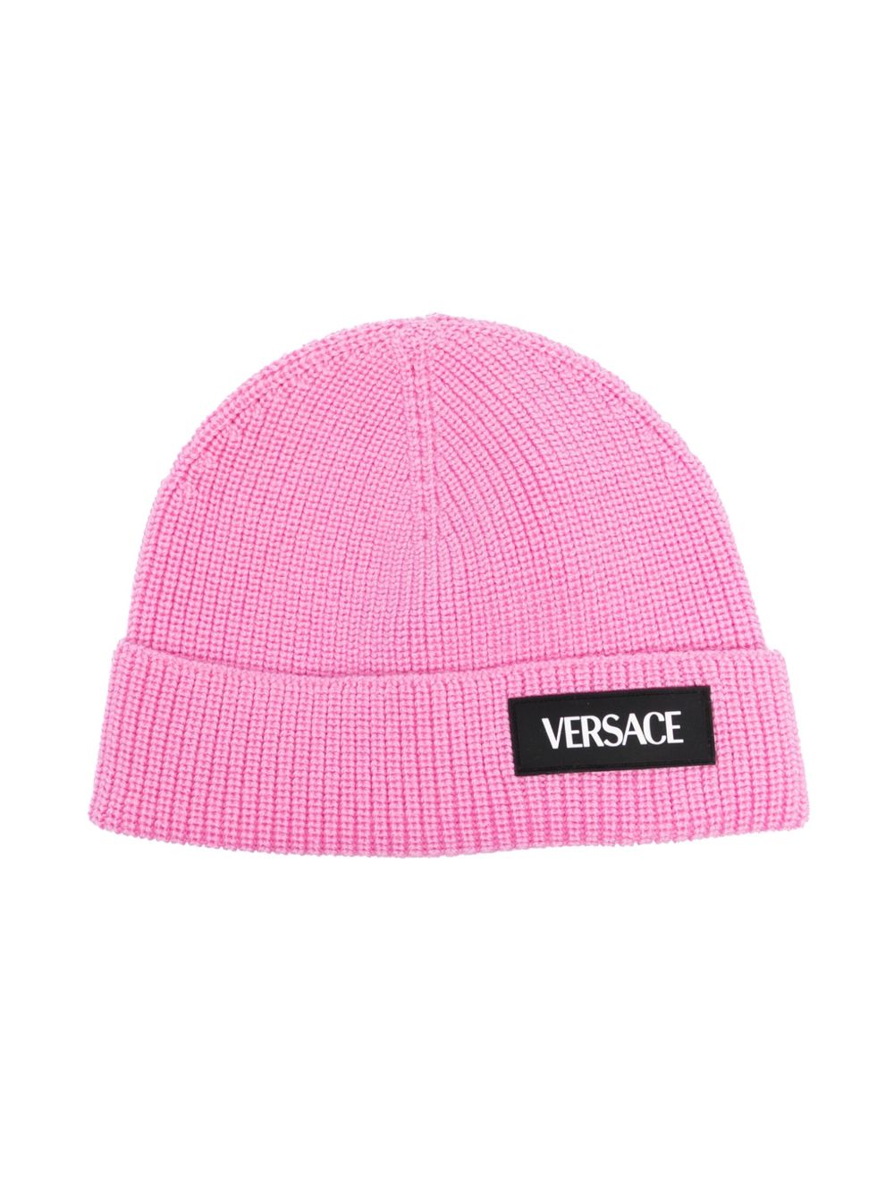 Versace Kids 标贴罗纹针织套头帽 - 粉色