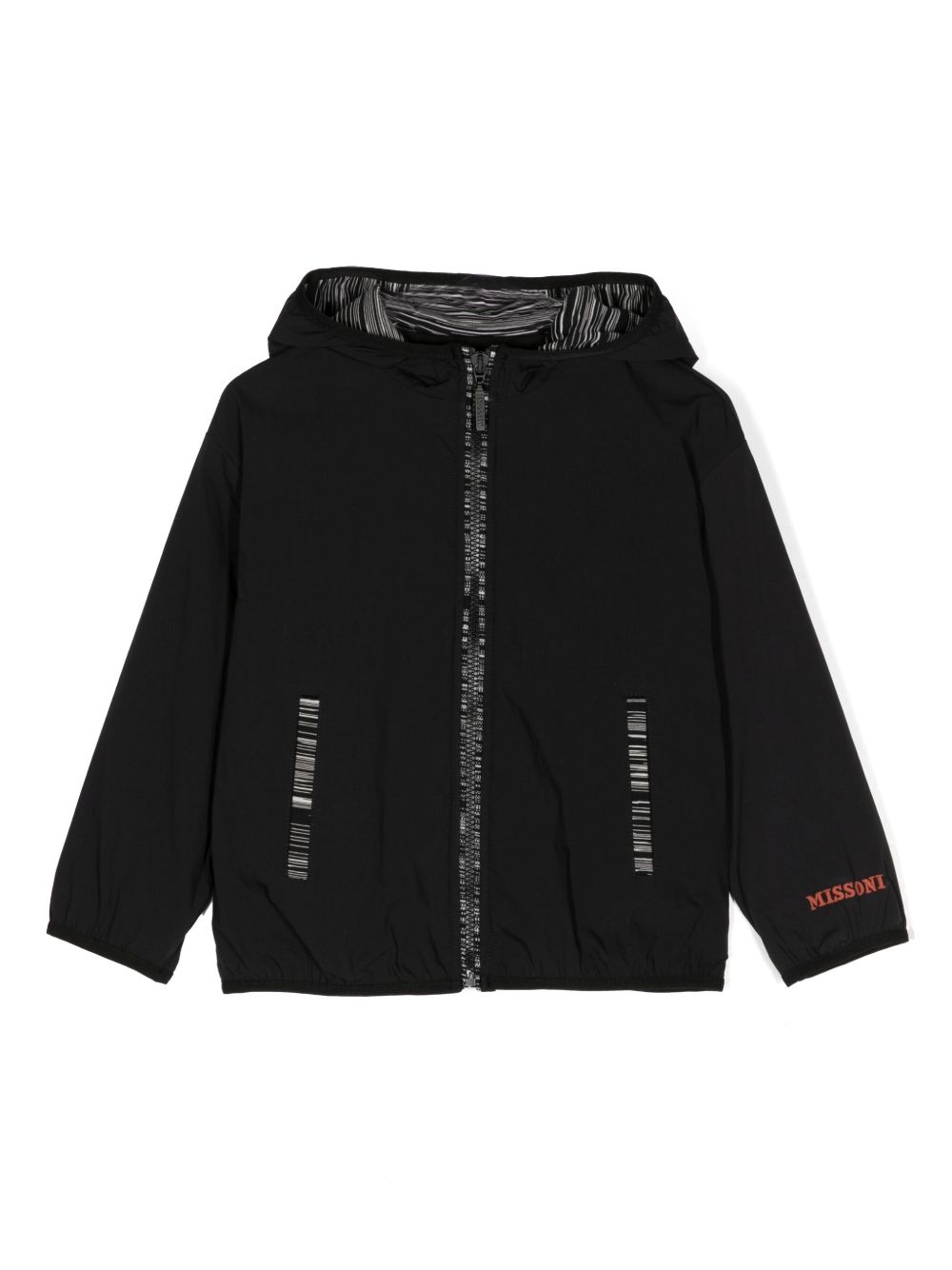 Missoni Kids logo刺绣连帽夹克 - 黑色