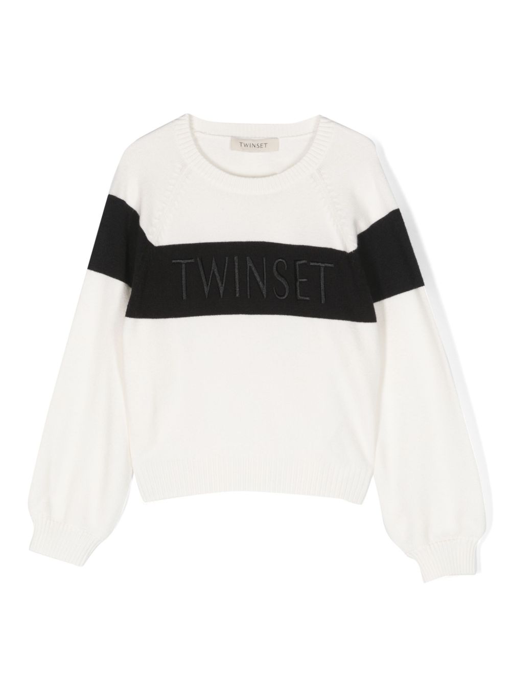 TWINSET Kids logo印花条纹边饰毛衣 - 白色