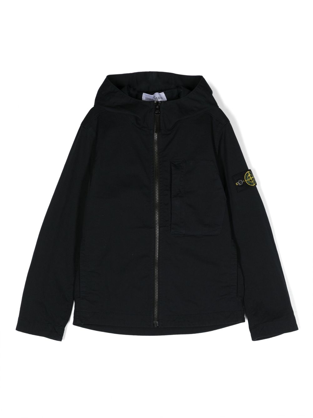 Stone Island Junior 拉链连帽斜纹布夹克 - 蓝色