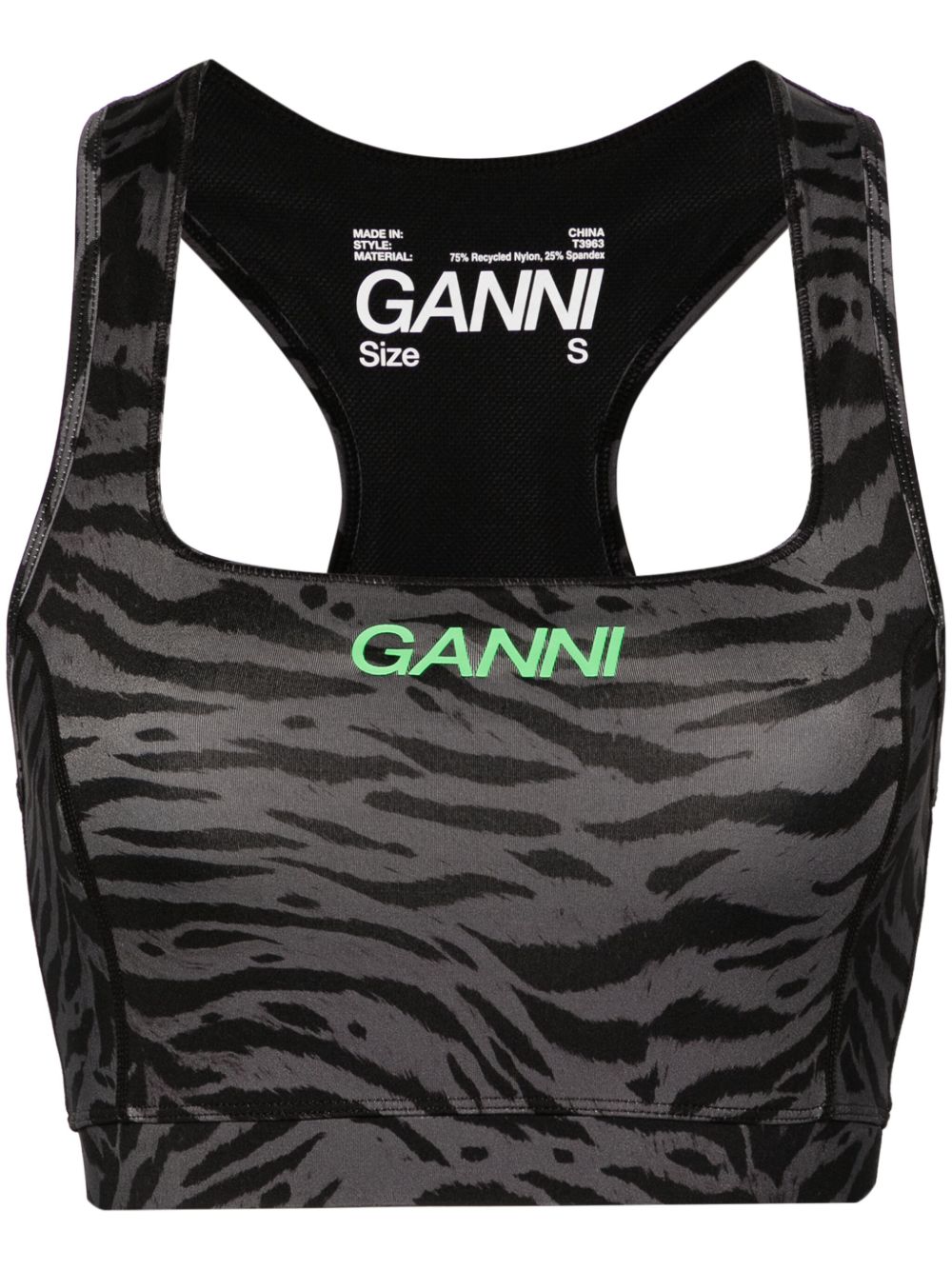 GANNI logo斑马纹短款上衣 - 灰色
