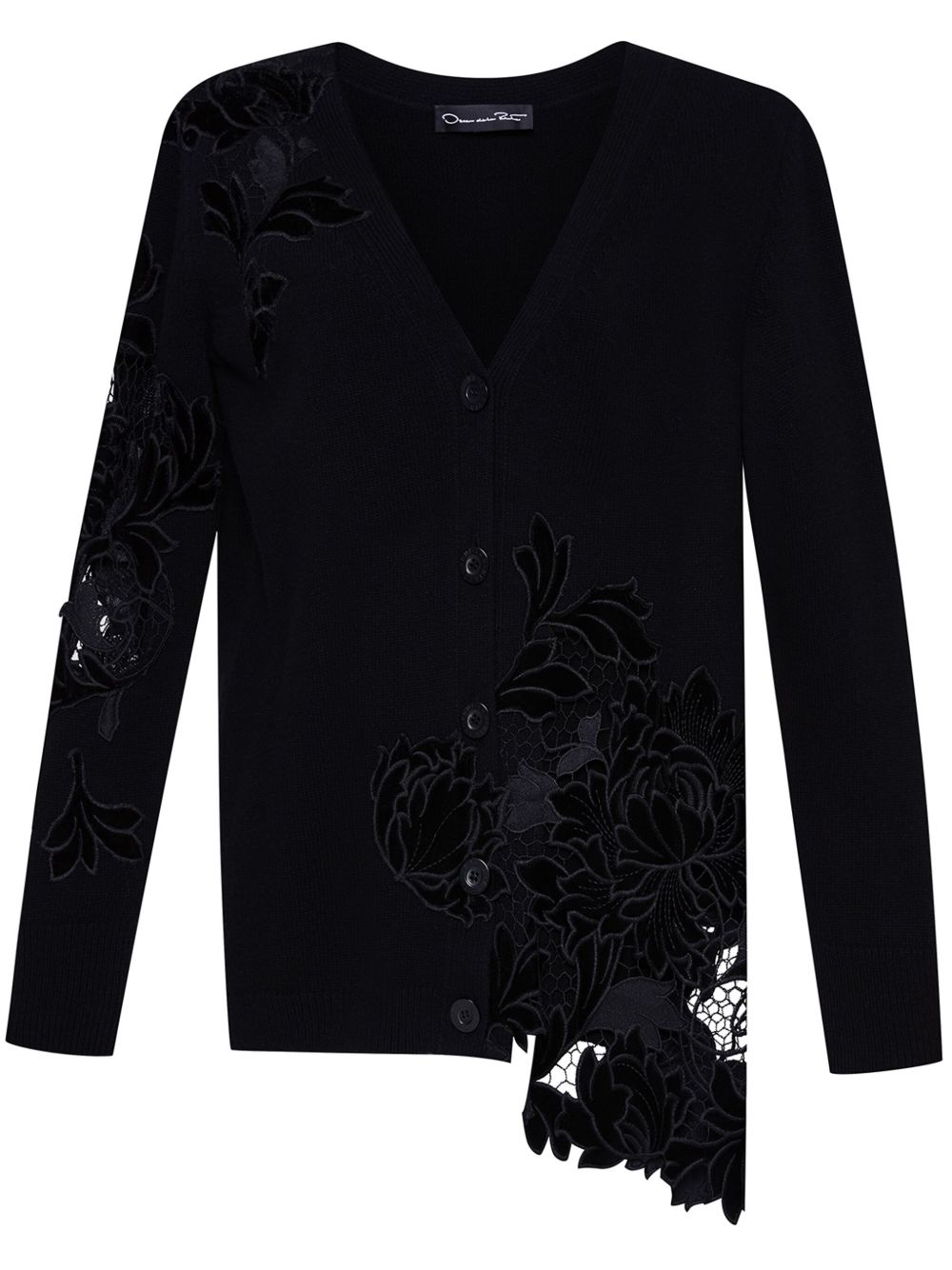 Oscar de la Renta Guipure Inset 长款开衫 - 黑色