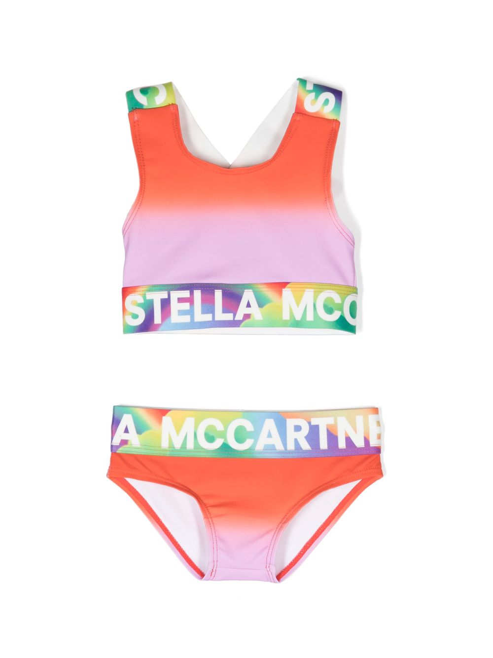 Stella McCartney Kids logo织带渐变色比基尼套装 - 橘色