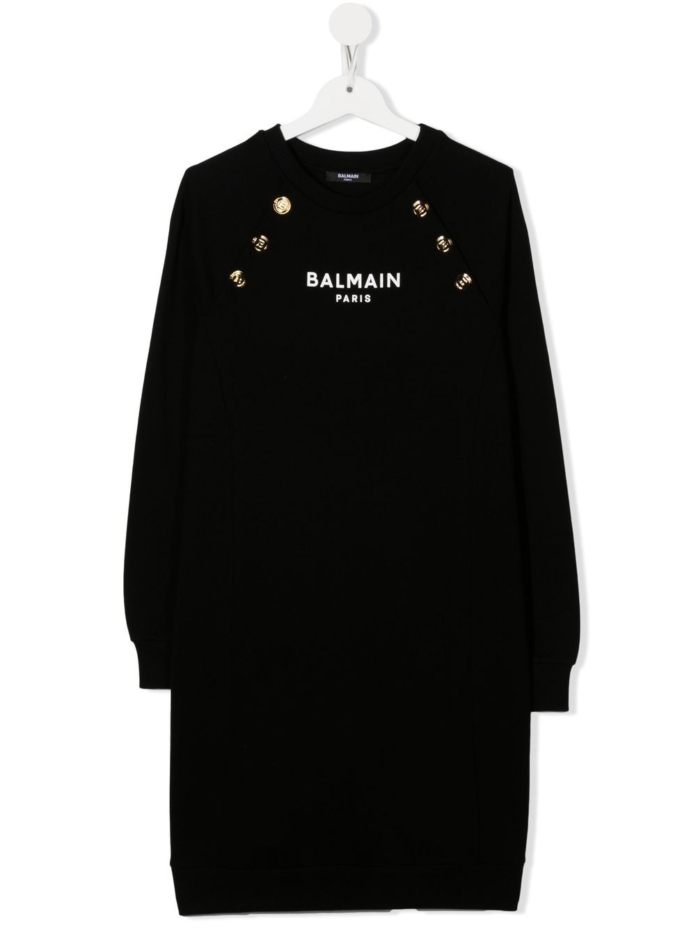 Balmain Kids 巴尔曼 logo印花长袖卫衣式连衣裙 - 黑色