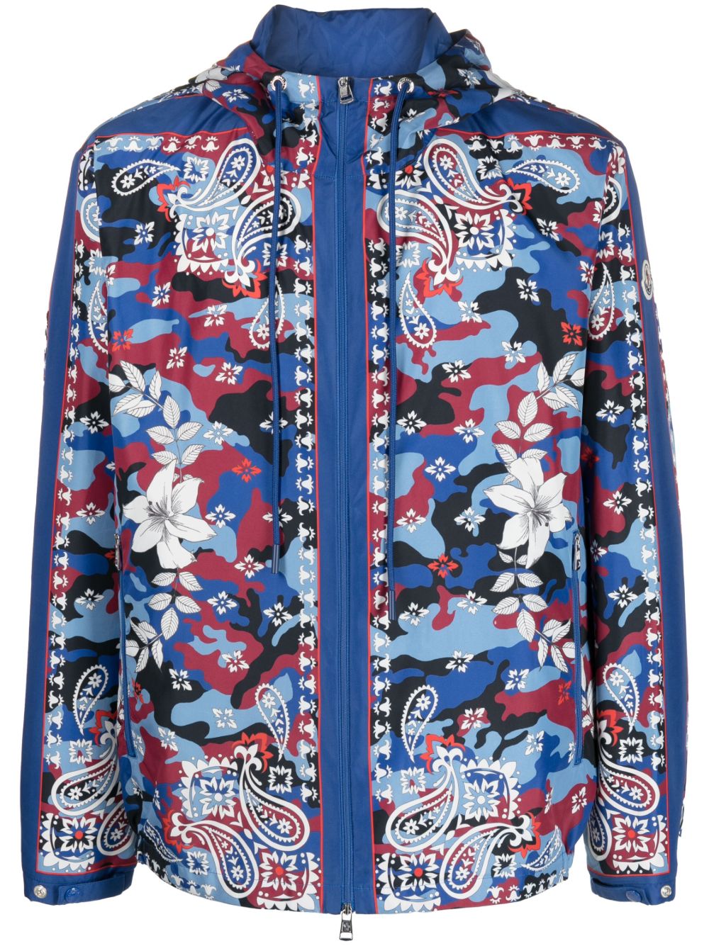 Moncler 混合印花连帽夹克 - 蓝色