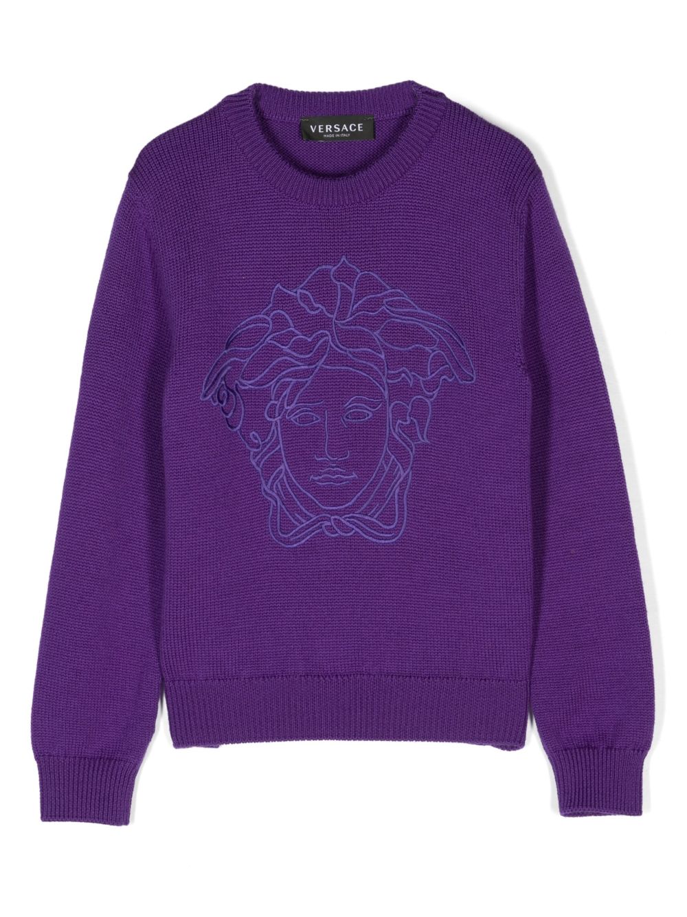 Versace Kids Medusa Head 图案刺绣毛衣 - 紫色