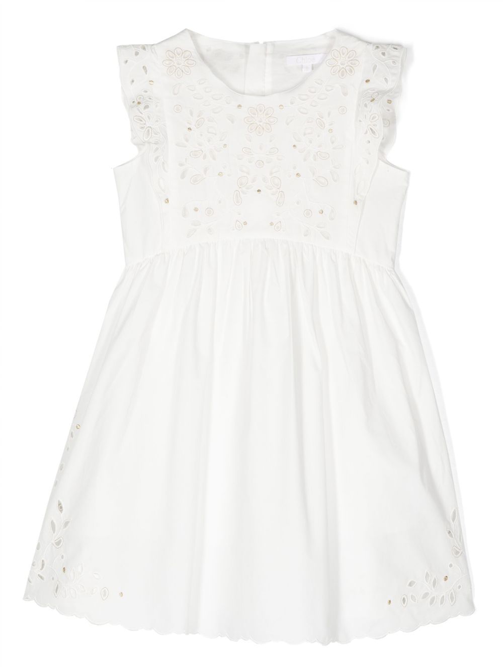 Chloé Kids 刺绣棉连衣裙 - 白色