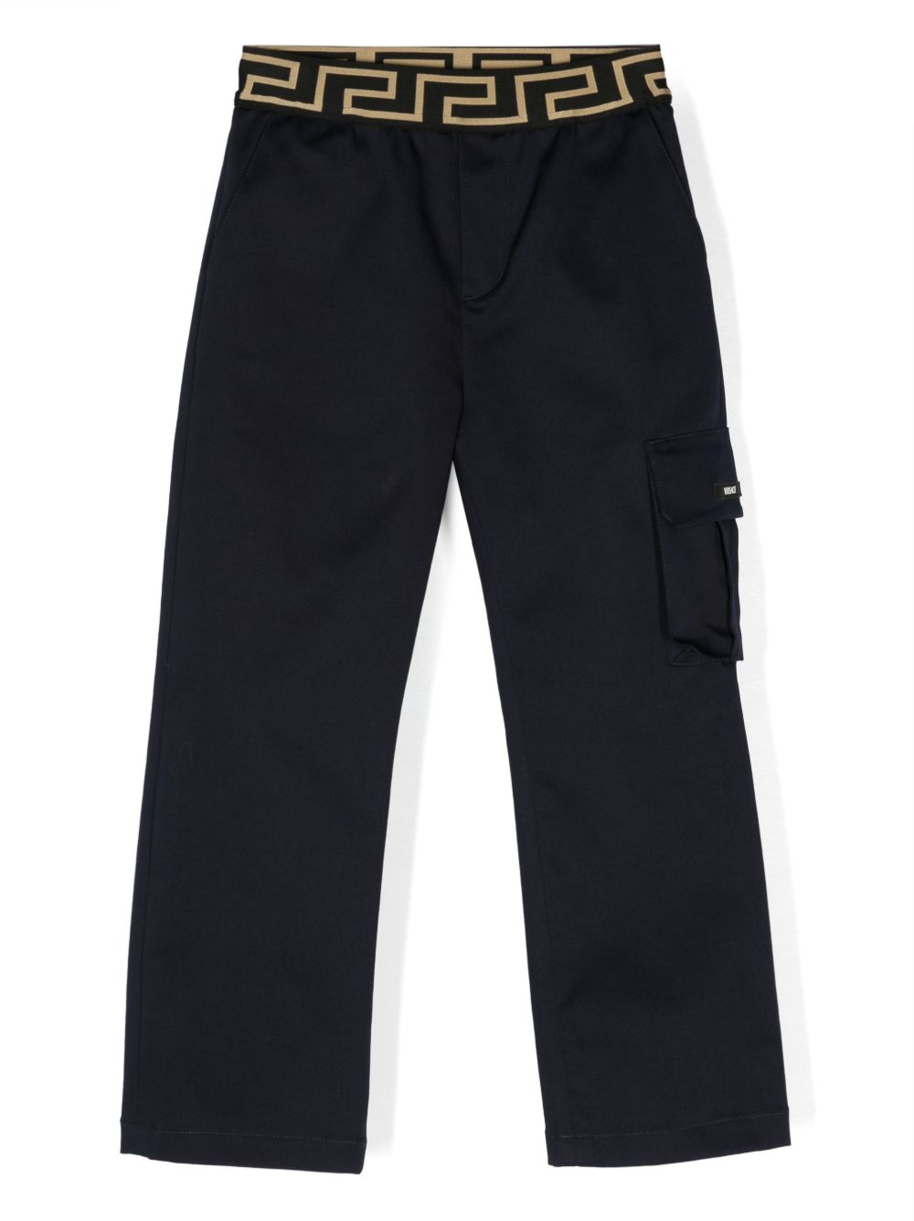 Versace Kids Greca logo裤腰褶饰工装裤 - 蓝色
