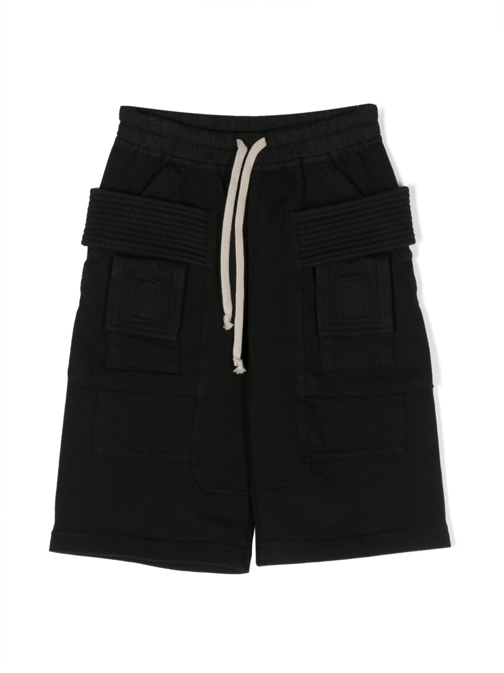 Rick Owens Kids 抽绳裤腰棉短裤 - 黑色