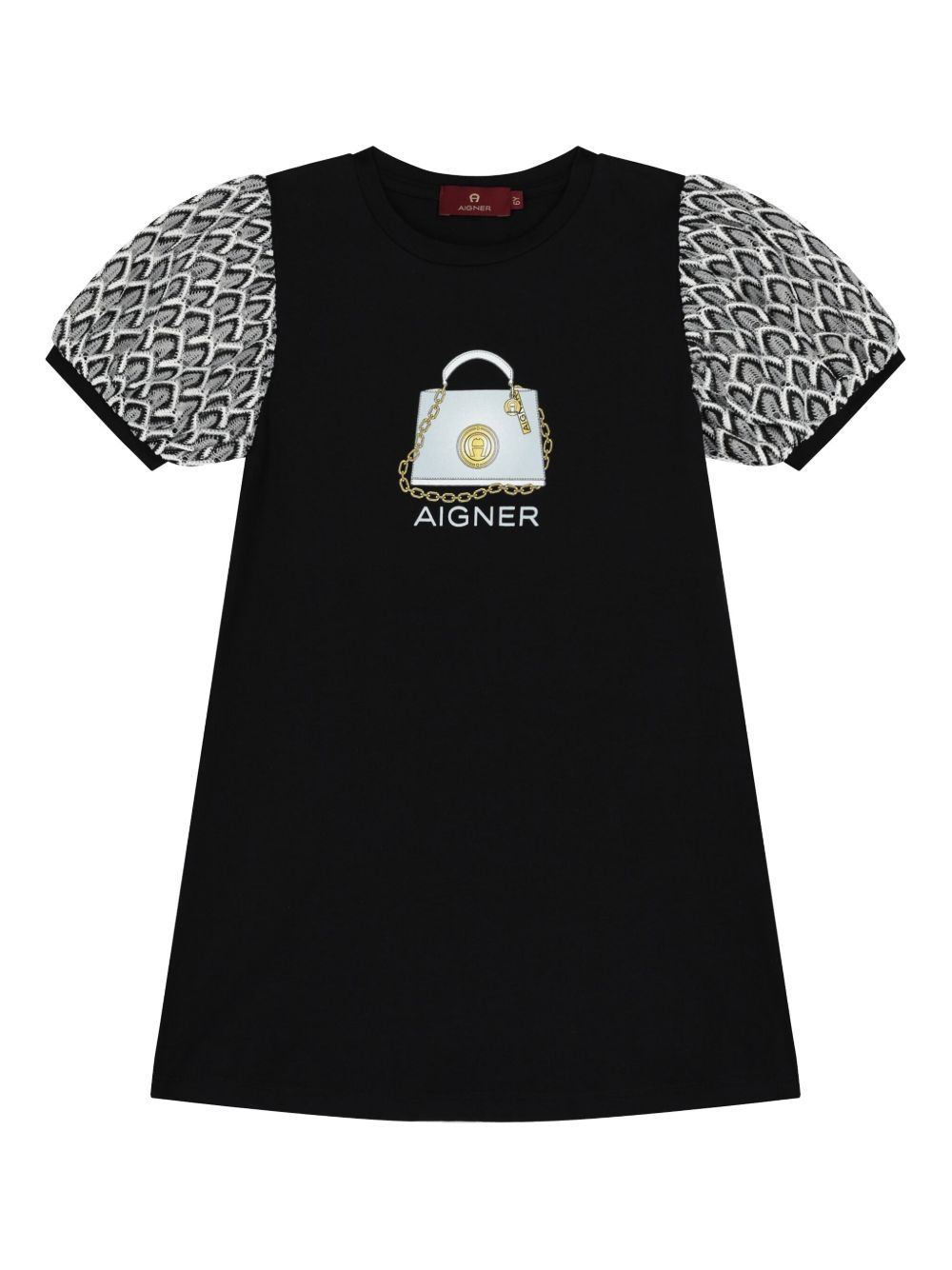 Aigner Kids logo印花弹性平纹针织连衣裙 - 黑色