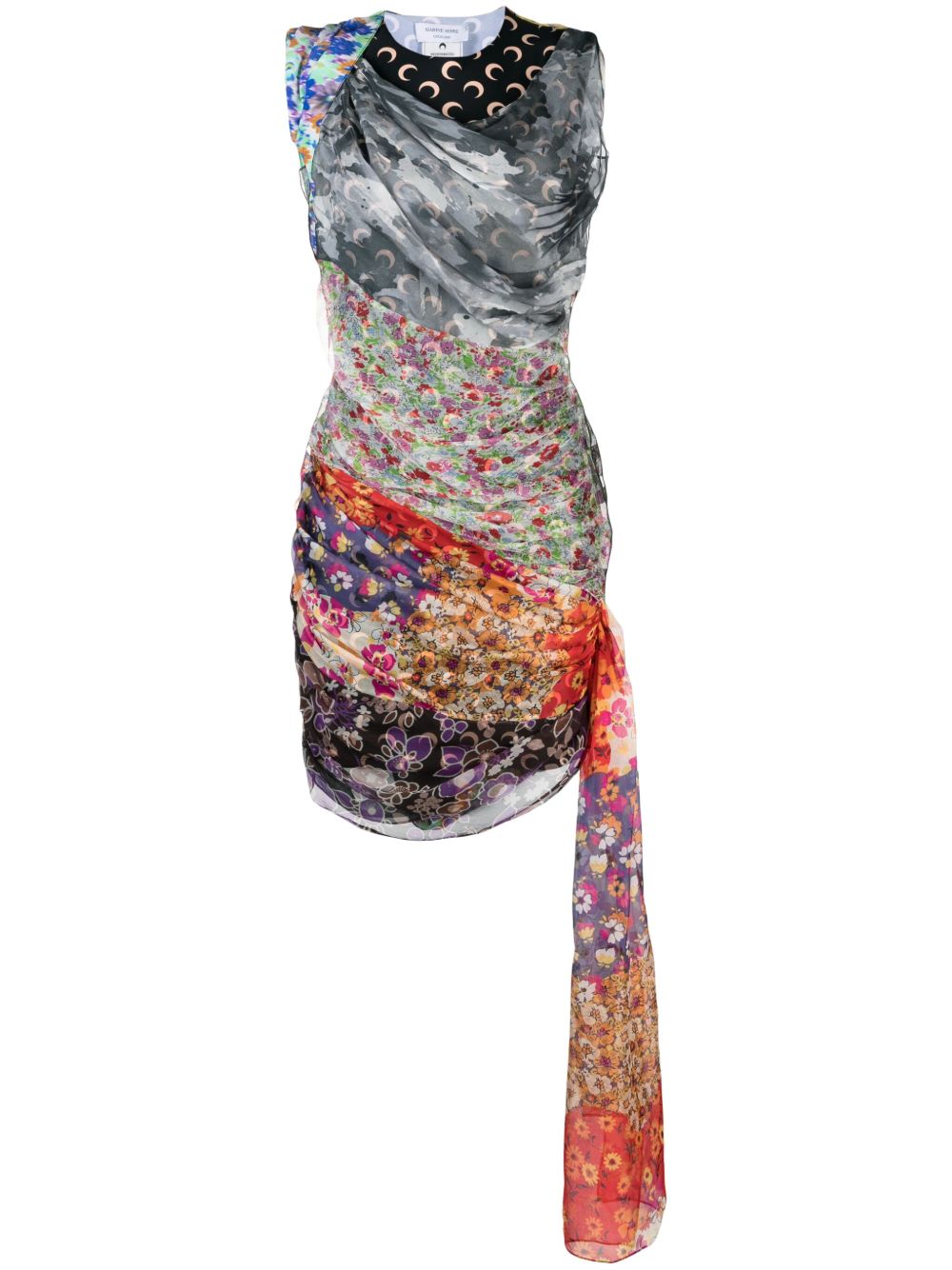Marine Serre Regenerated Scarves 真丝迷你连衣裙 - 黑色