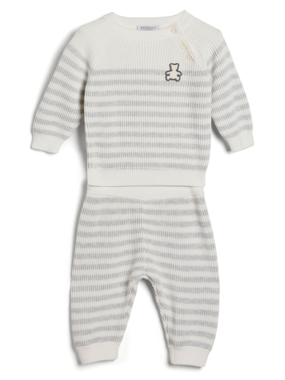 Brunello Cucinelli Kids Baby Bernie 条纹配套套装 - 白色