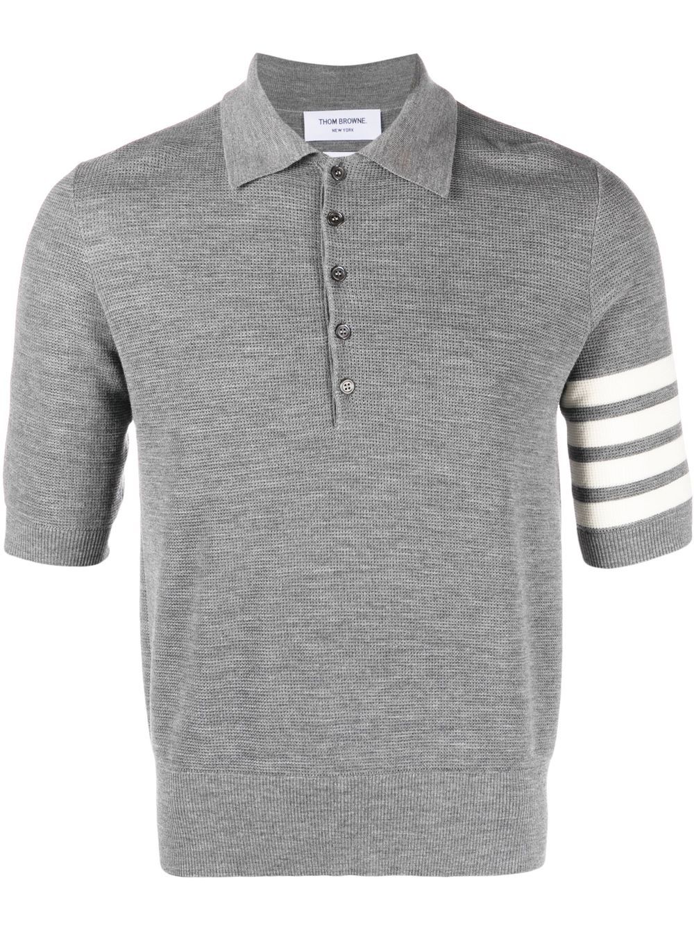 Thom Browne 条纹细节短袖polo衫 - 灰色