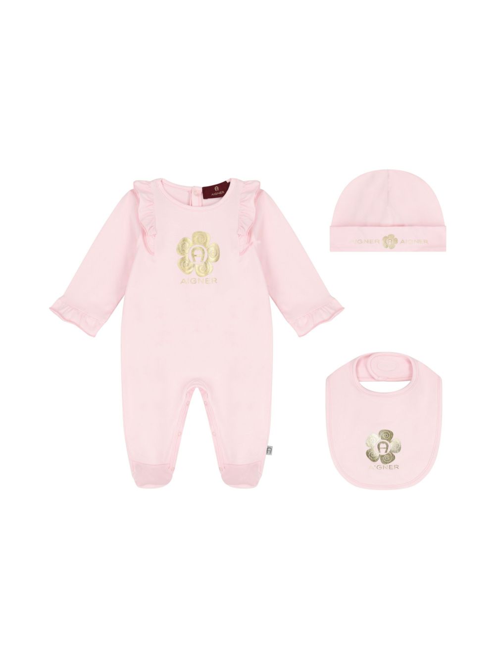 Aigner Kids logo刺绣连体衣套装 - 粉色
