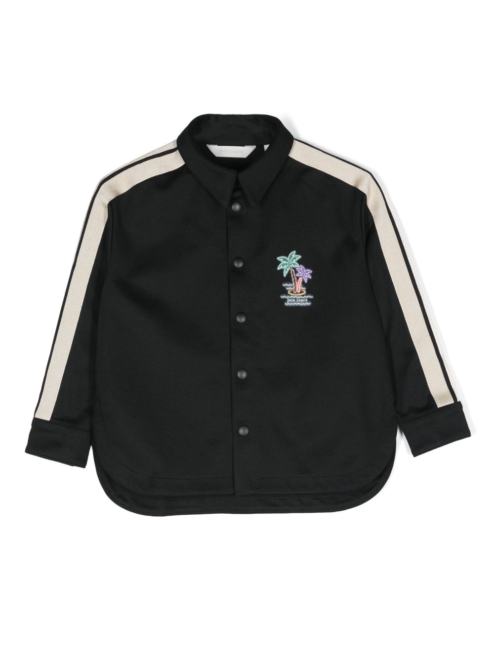 Palm Angels Kids logo印花条纹衬衫式夹克 - 黑色