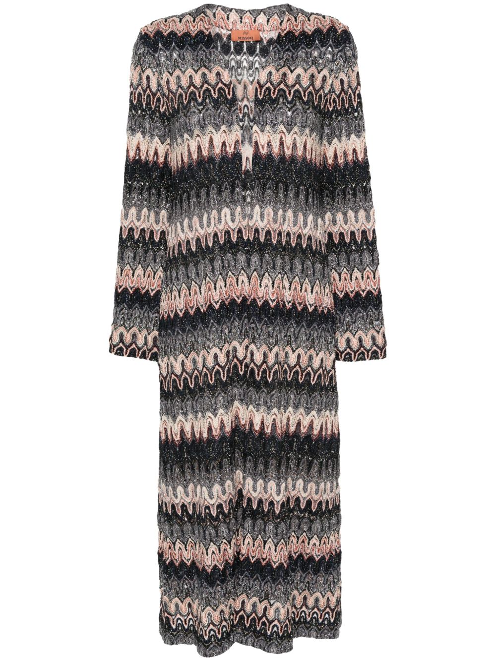 Missoni Z字形图案金属感长款开衫 - 黑色