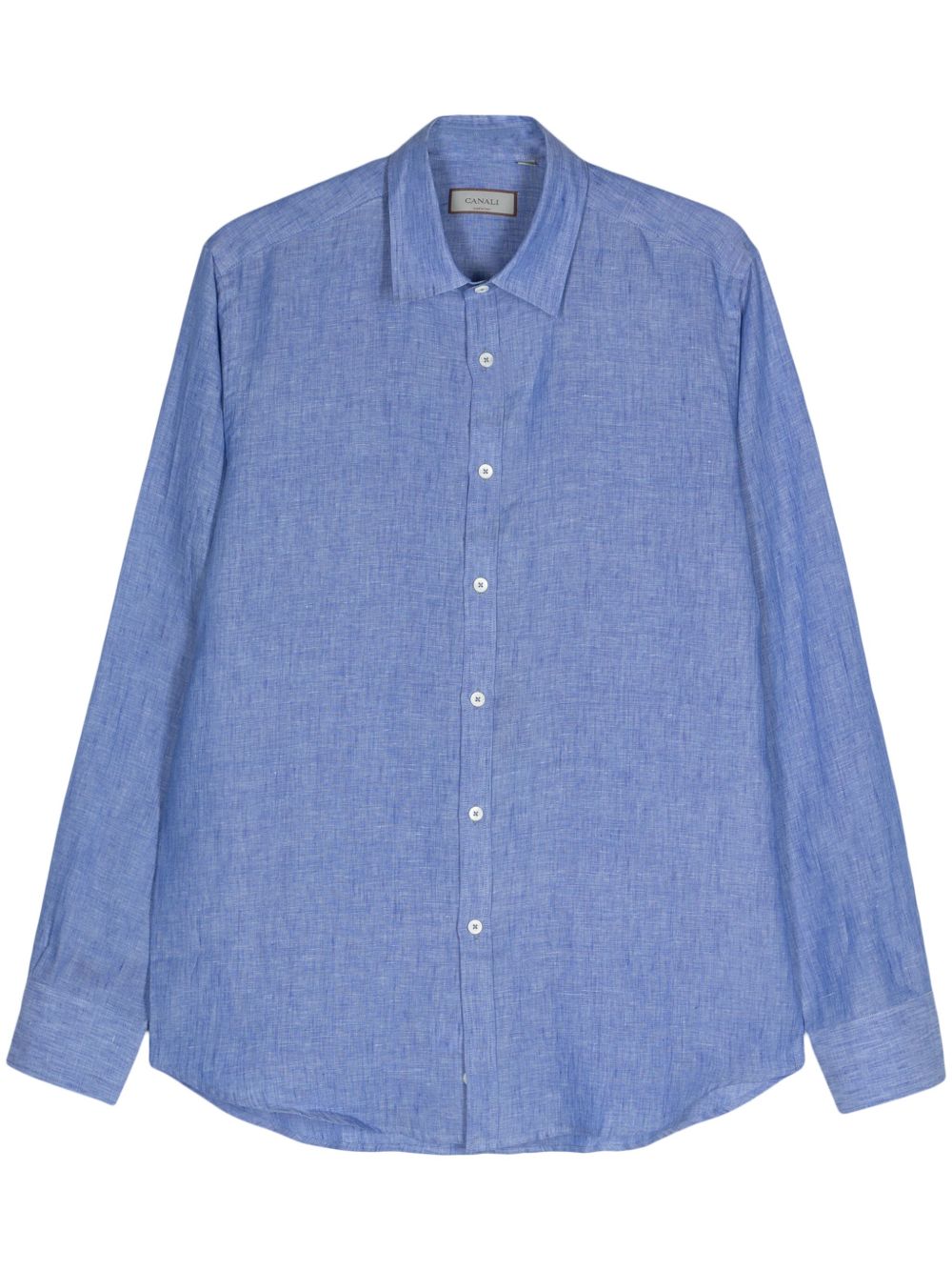 Canali 长袖亚麻衬衫 - 蓝色