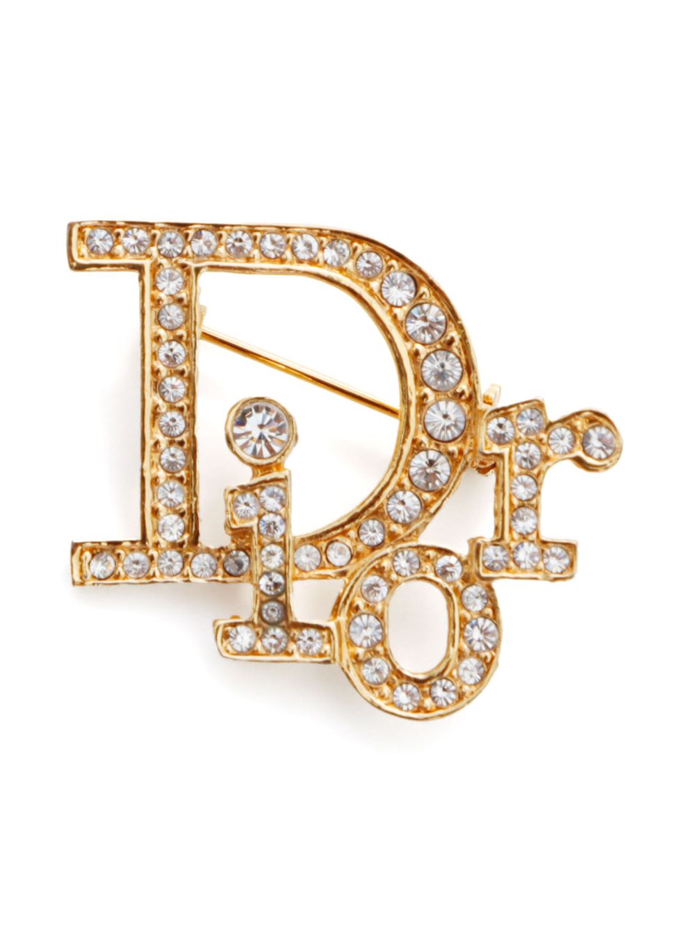 Christian Dior Pre-Owned logo水钻胸针（典藏款） - 金色