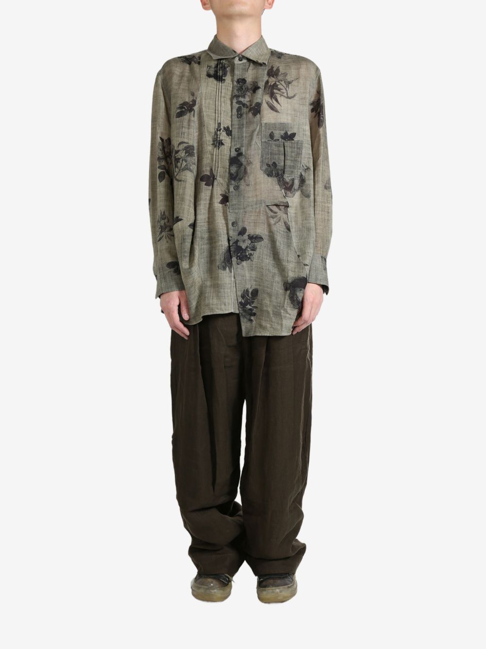 Ziggy Chen floral-print pleated shirt - 中性色