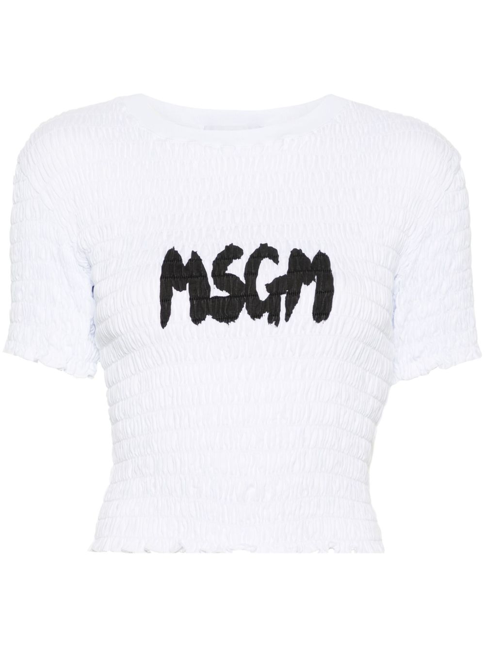 MSGM logo印花弹性缩褶T恤 - 白色