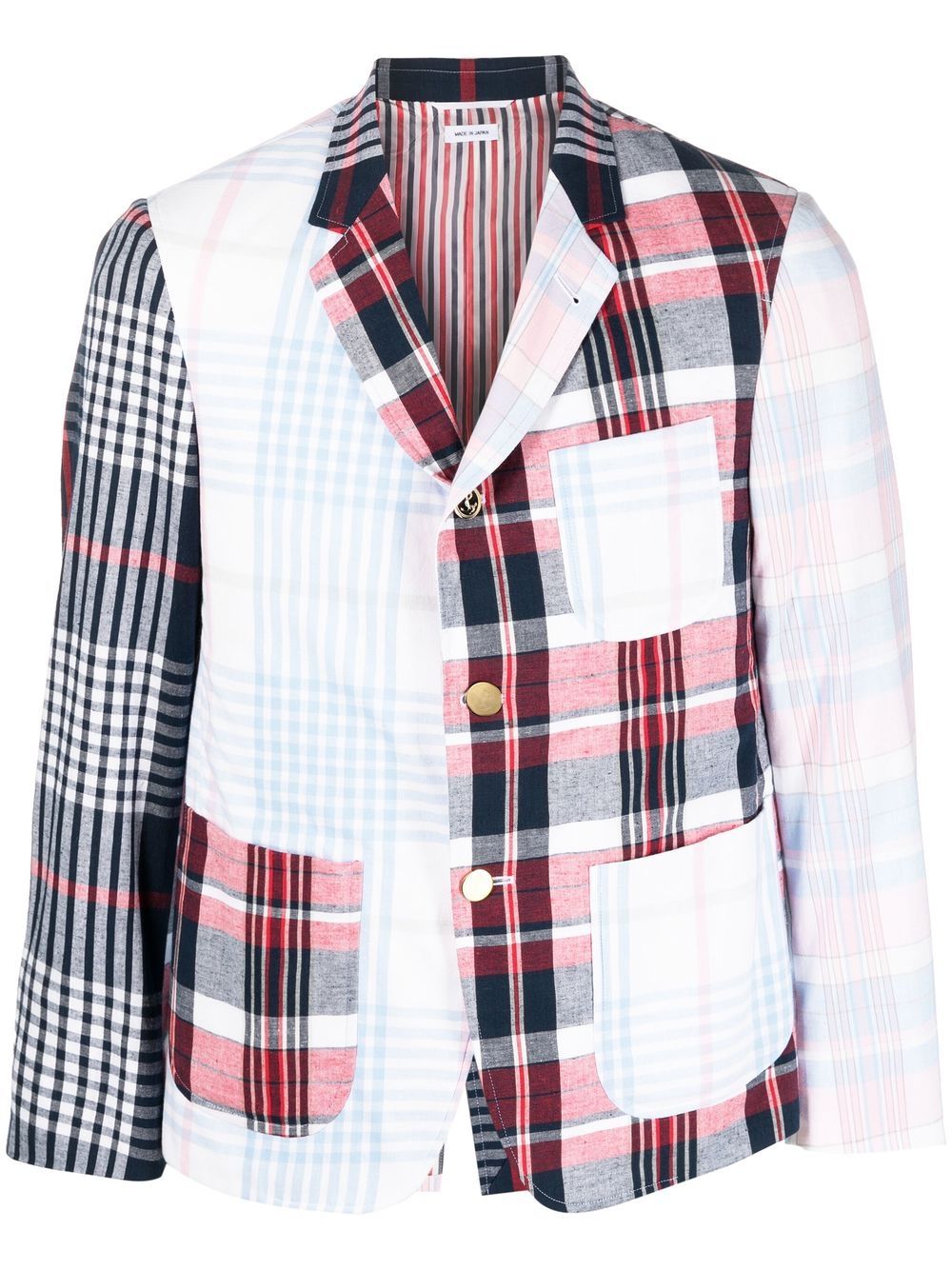 Thom Browne 拼贴设计格纹西装夹克 - 红色