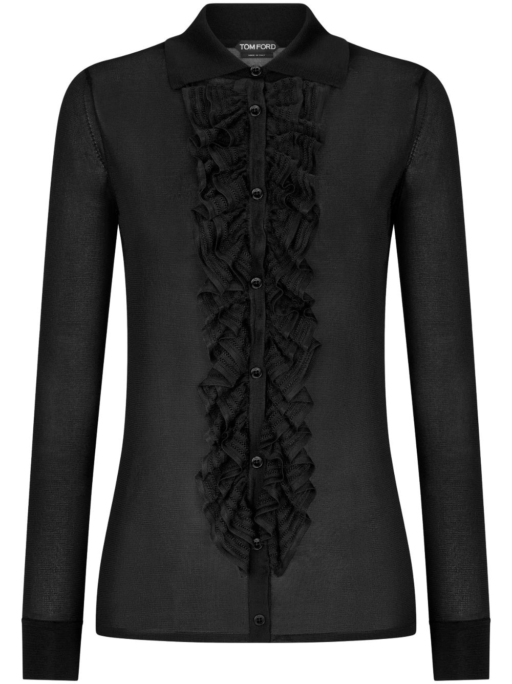 TOM FORD 荷叶边拼接长袖衬衫 - 黑色