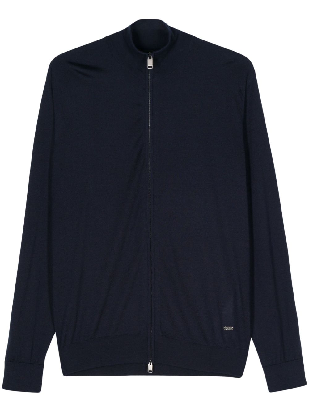 Brioni logo标牌拉链毛衣 - 蓝色