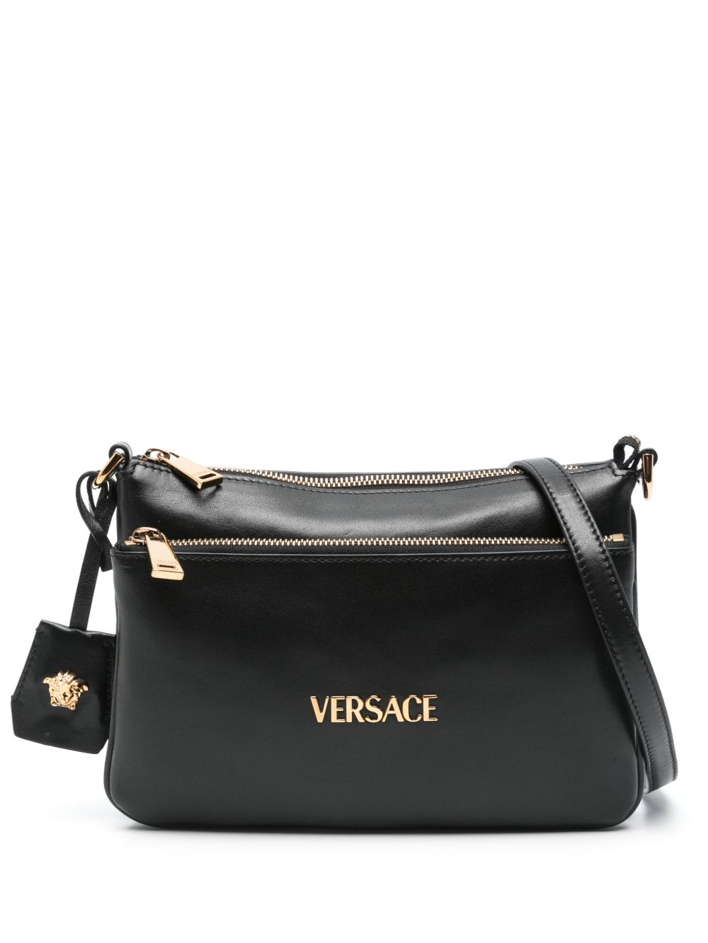 Versace logo字母单肩包 - 黑色