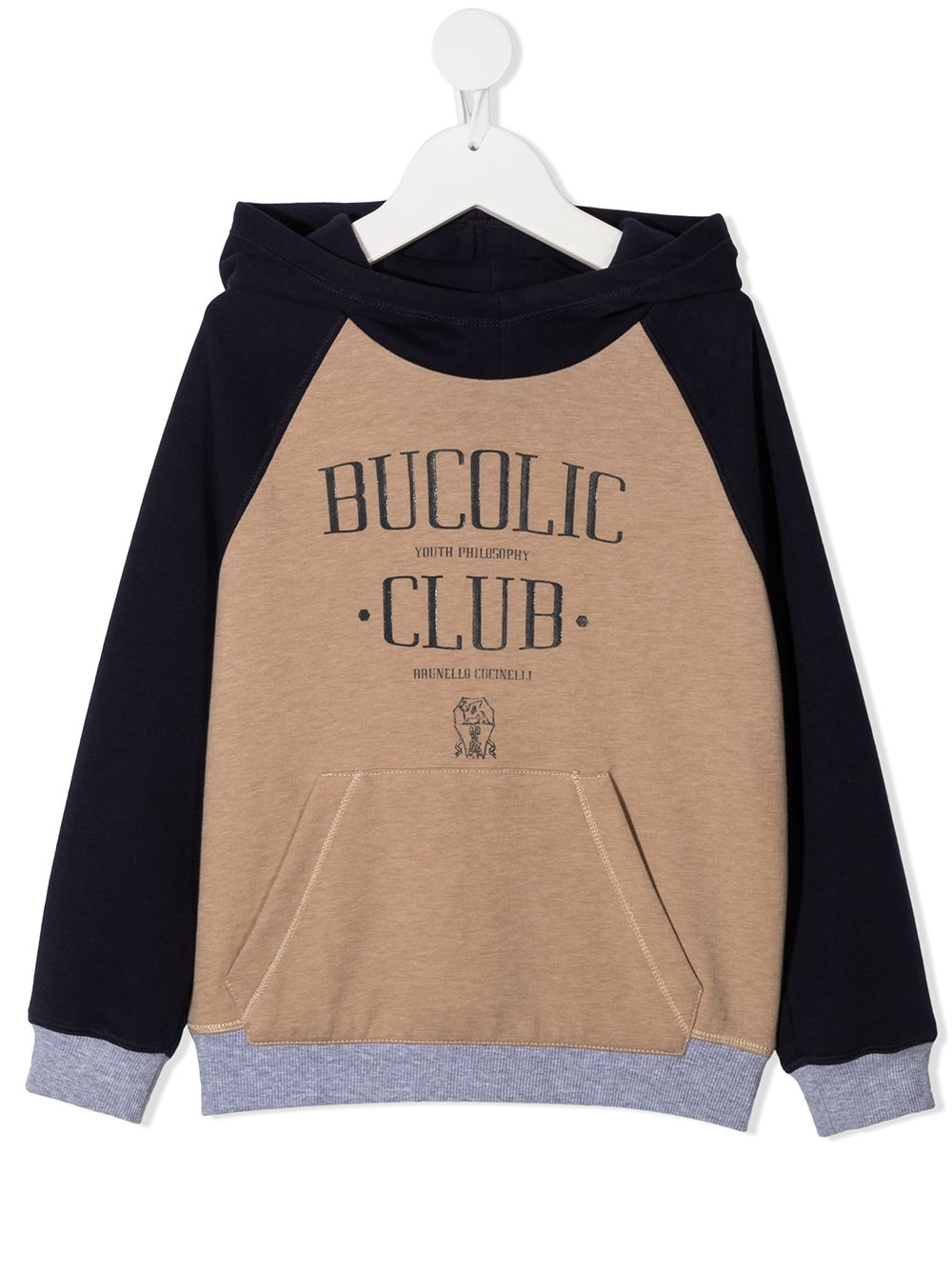 Brunello Cucinelli Kids 图案印花拼色连帽衫 - 中性色