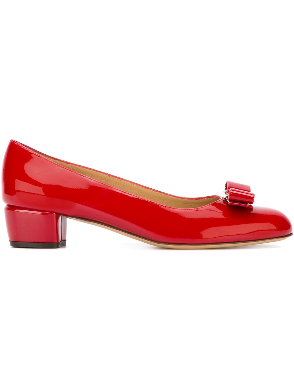 Ferragamo Vara 蝴蝶结细节皮质低跟鞋 - 红色