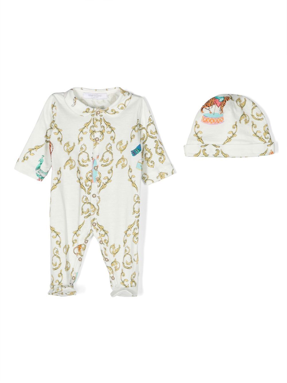 Roberto Cavalli Junior 金银丝印花连体衣套装 - 白色