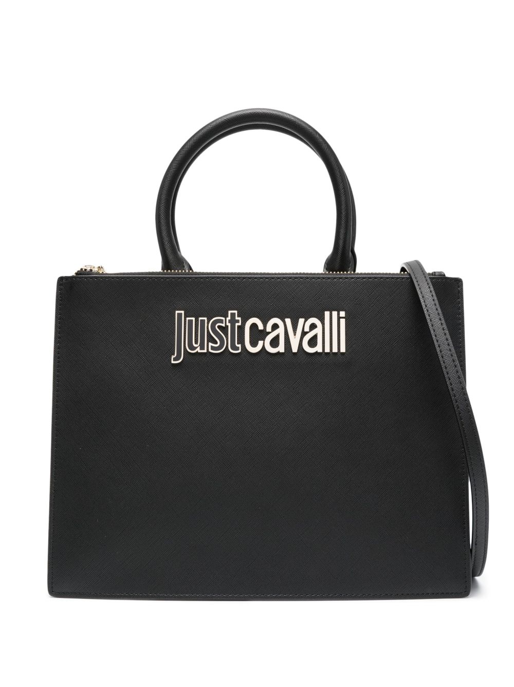 Just Cavalli logo人造皮革手提包 - 黑色