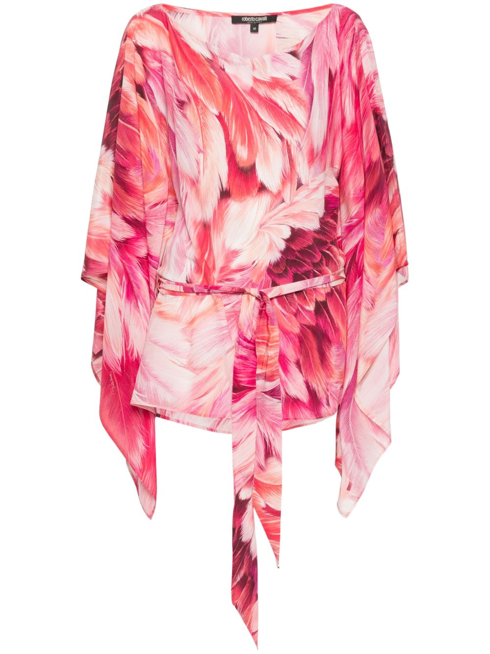 Roberto Cavalli 羽毛印花短款罩衫裙 - 粉色