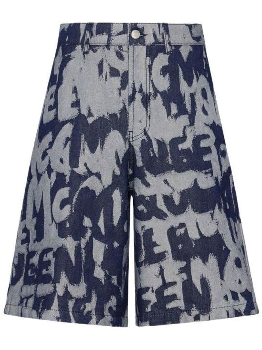 Alexander McQueen 涂鸦印花牛仔短裤 - 蓝色