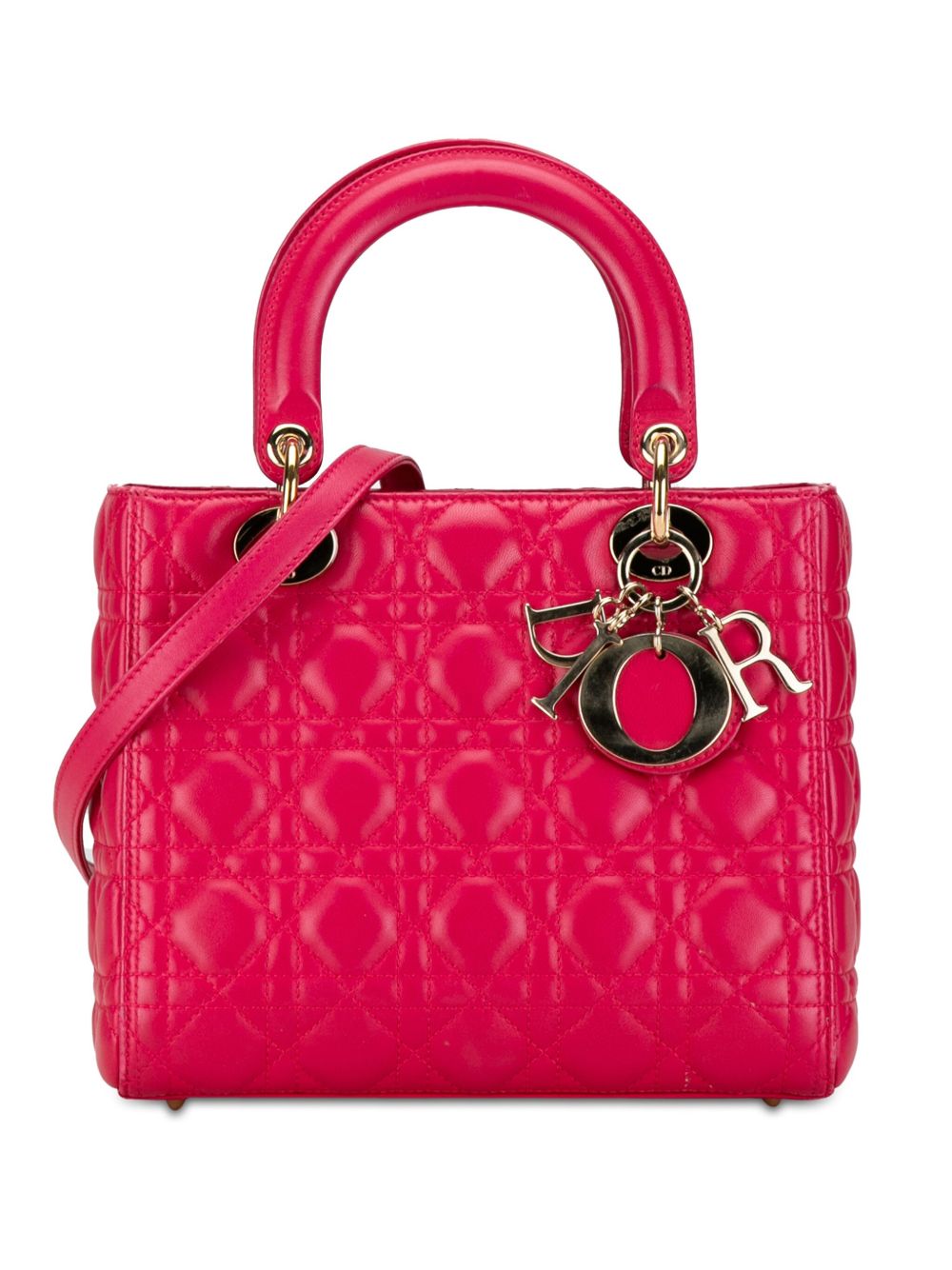 Christian Dior Pre-Owned Medium Lambskin Cannage Lady Dior 斜挎包（2012年典藏款） - 粉色