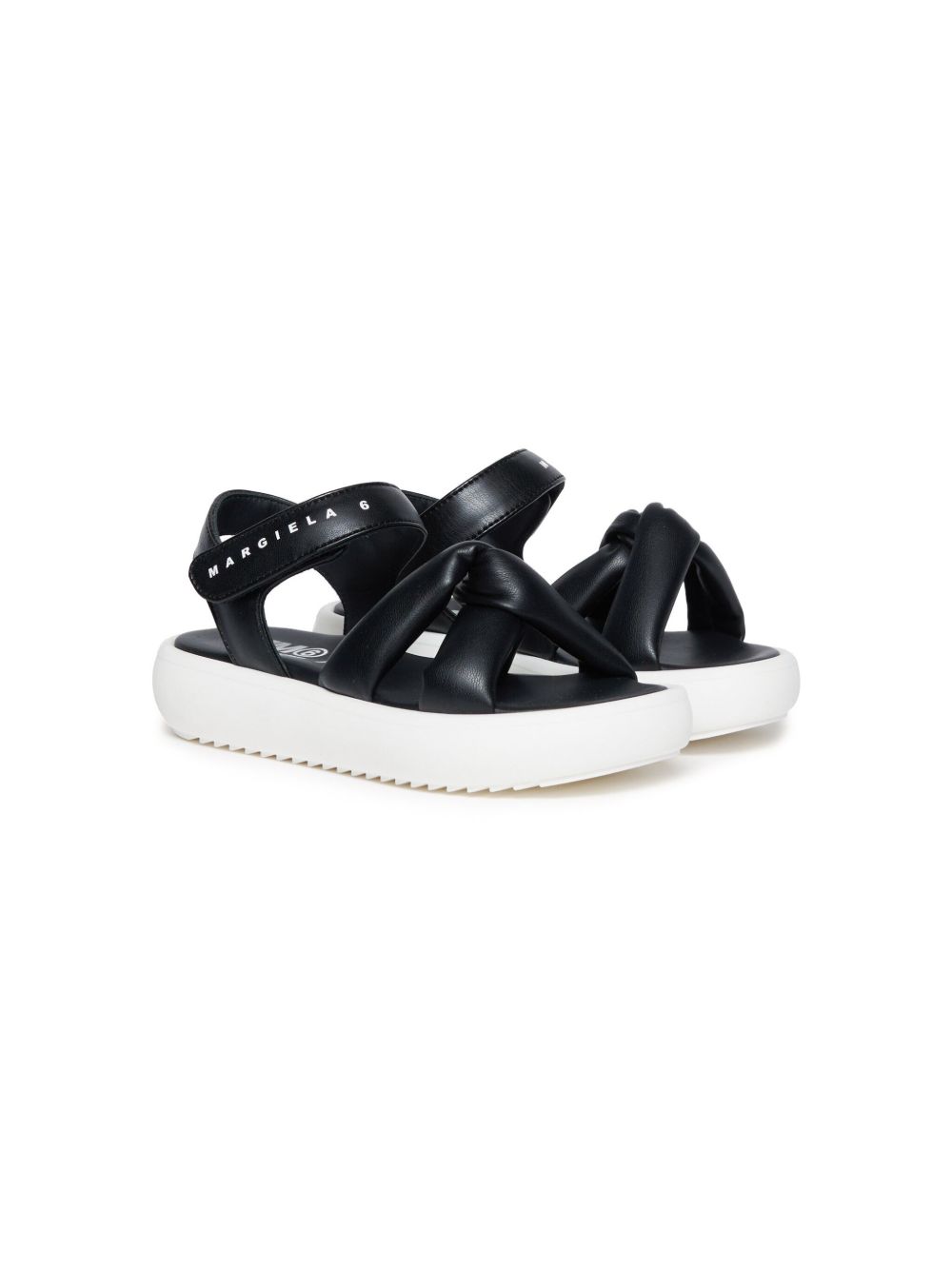 MM6 Maison Margiela Kids logo印花人造皮革凉鞋 - 黑色