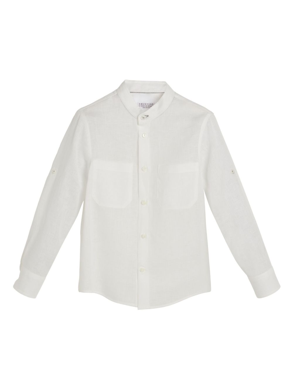 Brunello Cucinelli Kids 直领亚麻衬衫 - 白色