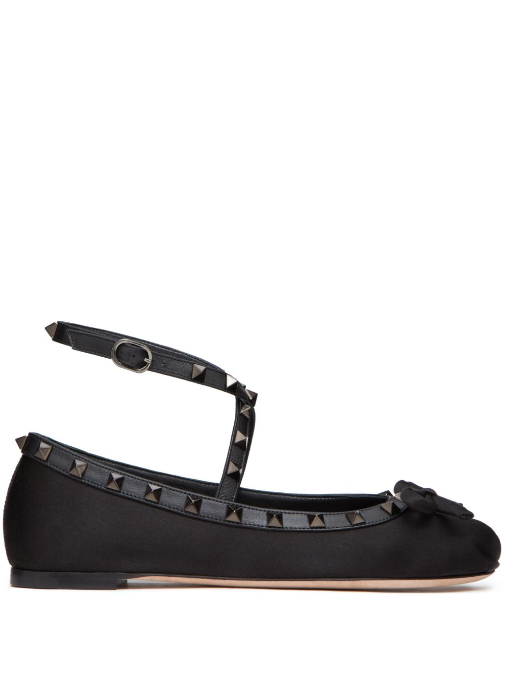 Valentino Garavani Rockstud 缎面芭蕾平底鞋 - 黑色