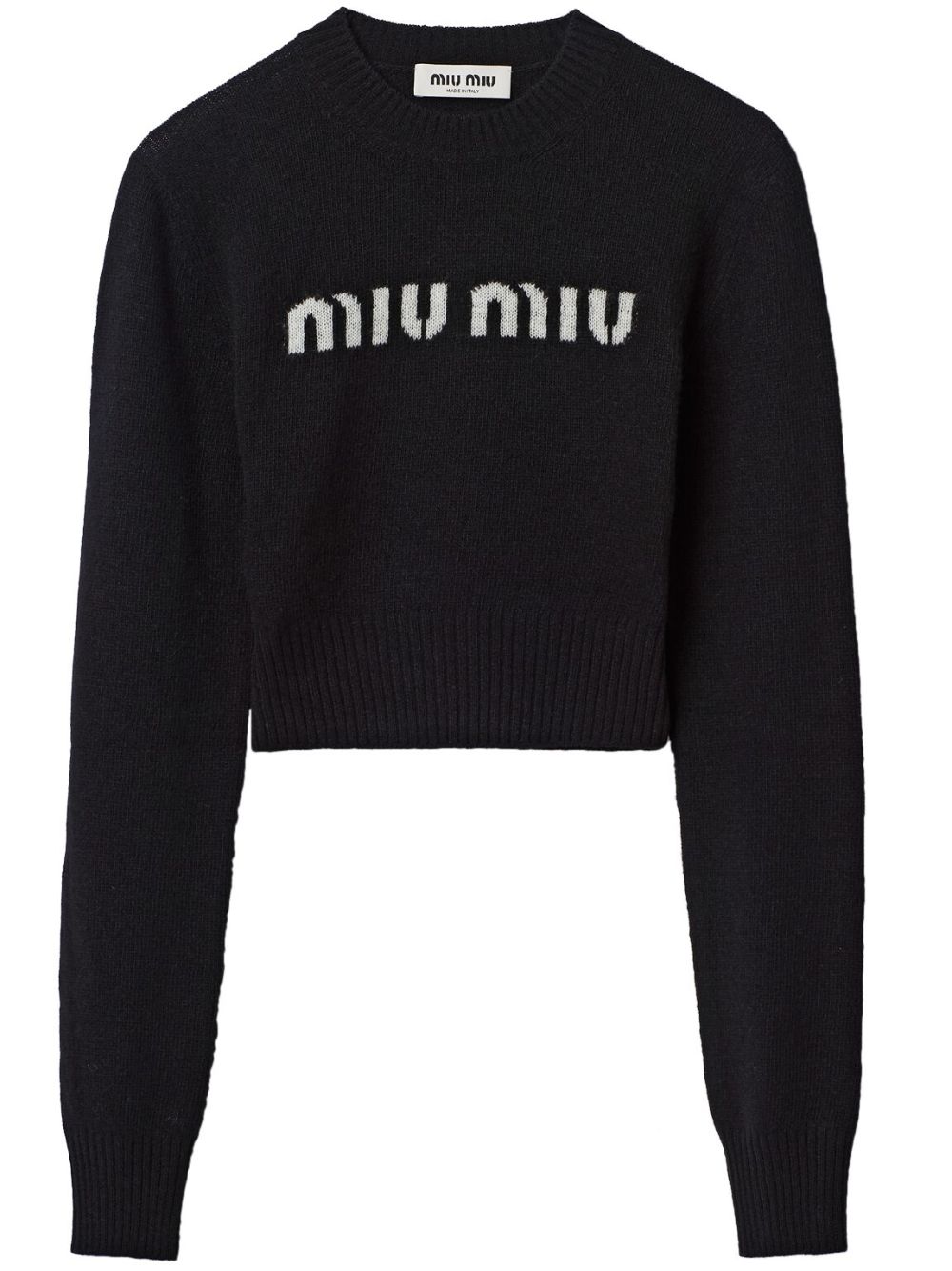 Miu Miu logo嵌花羊绒毛衣 - 黑色