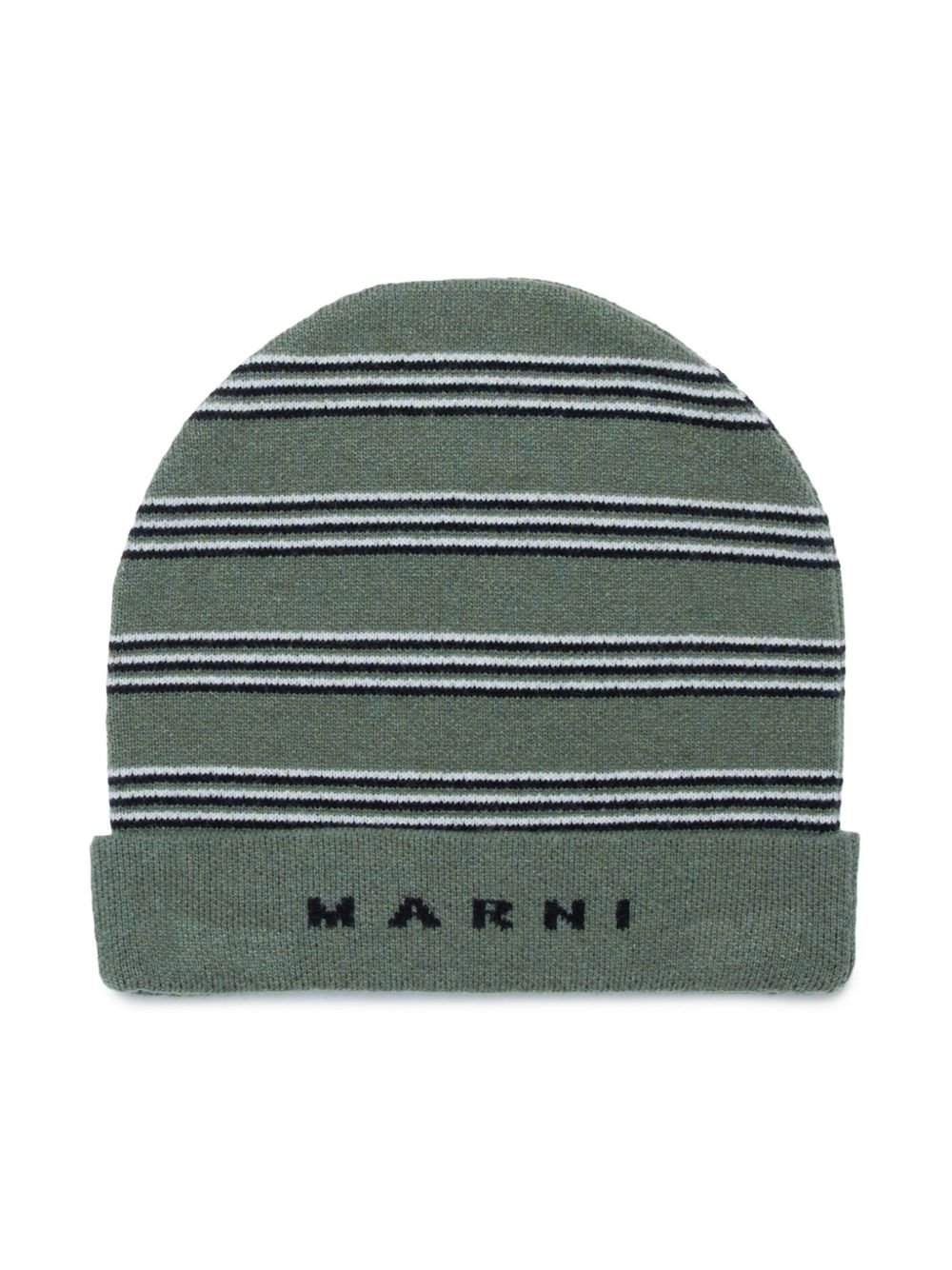 Marni Kids logo提花条纹套头帽 - 绿色