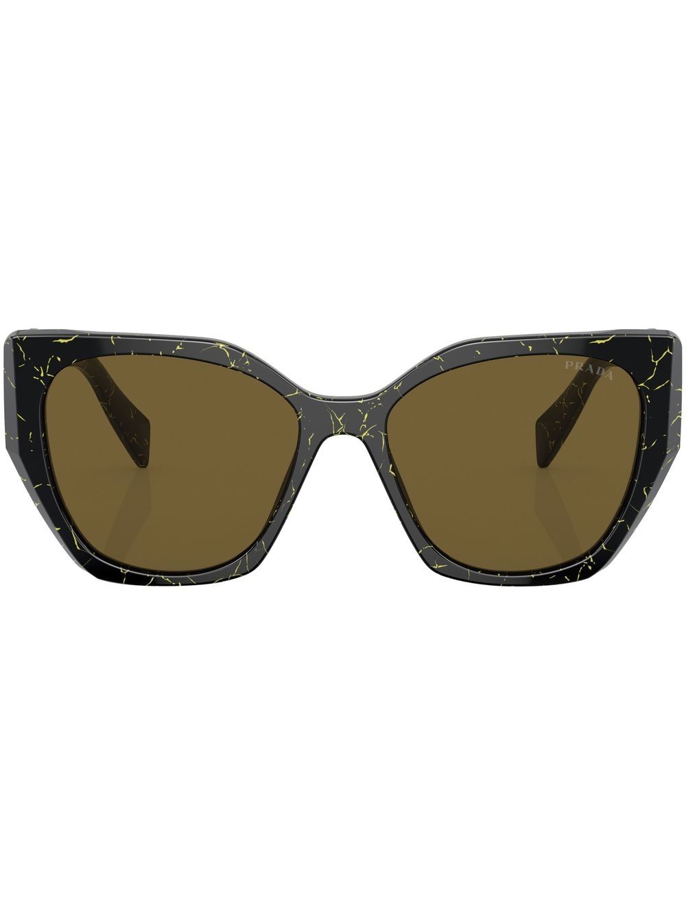 Prada Eyewear 大理石纹猫眼框太阳眼镜 - 黑色