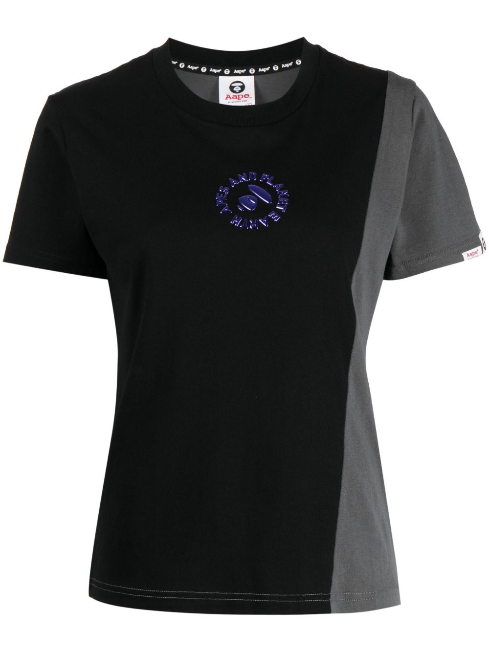 AAPE BY *A BATHING APE® 拼色拼接棉T恤 - 黑色